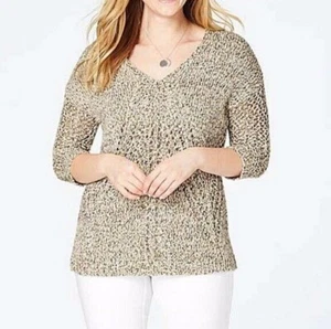 J Jill Häkel Strick Pullover Pulli V-Ausschnitt Damen Größe S Beige Baumwollmischung - Bild 1 von 10