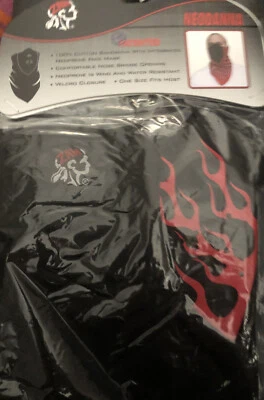 NEODANNA Máscara Facial de Neopreno Llamas Rojas con Bandana de Algodón Negro CIERRE DE VELCRO Foto 1 de 4