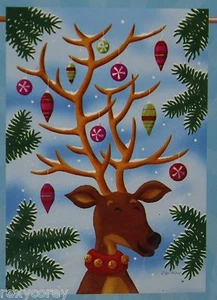 Christmas Reindeer w Ornaments hanging from Antlers Decorative Flag 28x40" NIP - Picture 1 of 2