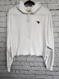 Aviator Nation Hoodie M weiß Lightening Bolt Stripe Cropped Pullover Sweatshirt - Bild 1 von 11