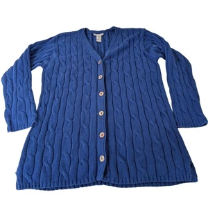 Cárdigan tejido con cable Talbots para mujer talla mediana azul 100 % algodón cuello en V suéter - Imagen 1 de 10