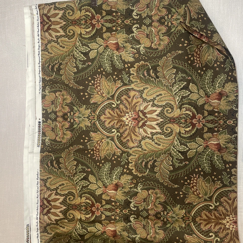 Raymond Waites Mill Creek DECOR FABRIC 2 yds 6 in BROWN GREEN REDS pomegranate - Image 1 of 4