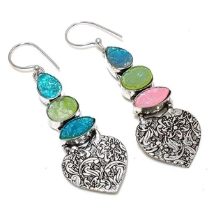 Rosa triplete ópalo, ópalo piedras preciosas 925 pendiente de joyería de plat... - Imagen 1 de 5