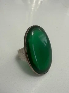 STUNNING VINTAGE GEORG JENSEN STERLING SILVER & GREEN AGATE ? RING 90B SIZE L - Picture 1 of 12