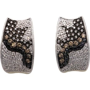 14k White Gold 0.85CT White Brown Black Diamond Cluster Curved Earrings - Picture 1 of 5