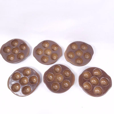 Vintage Snail Serving Plate Dish 6 Hole Brown x 6 Porcelain 13 cms x 3 cms - Image 1 of 4