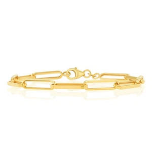 9ct Yellow Gold Paperclip 19cm Bracelet - Picture 1 of 3