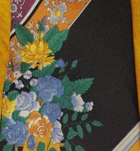 LEONARD PARIS ~ MENS SILK DRESS TIE ~ FLOWER VASE ~ FLORAL & STRIPED ~ 58" - Picture 1 of 7