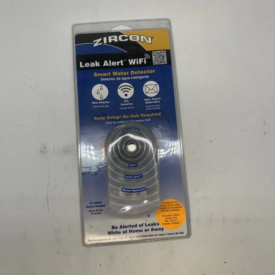 Zircon Leak Alert WiFiSmart WaterDetector Audio Visual Alerts NewSealed(EB-1826) - Image 1 of 1
