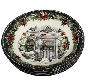Set di 4 NUOVE ciotole per cereali zuppa villaggio di Natale Royal Stafford 6 3/4" - Foto 1 di 5