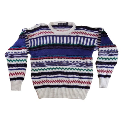 VTG Coogi Style Van Heusen Sweater Abstract Colorful Mens Medium Preppy Cosby  - Image 1 of 4