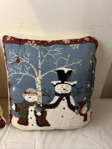 2 tapestry Christmas theme pillows Snowman 14"x14" - Picture 1 of 5