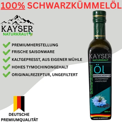 KAYSER NATURKRAUT Premium Schwarzkümmelöl 500ml kaltgepresst, Nigella Sativa, SAISONWARE