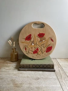 Wooden Board with Mice and Poppies Floral Vintage Kitchen Hand Painted Prop - Foto 1 di 6