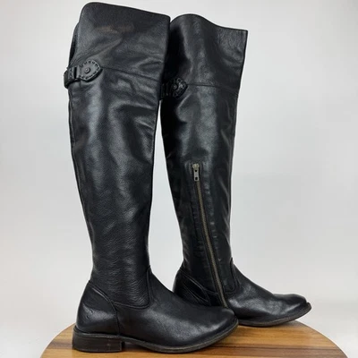 Botas femininas Frye Shirley couro preto acima do joelho tamanho 6,5 B - Imagem 1 de 4