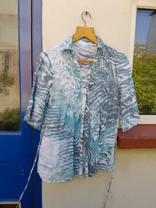Lina Tomei 100% linen Italian button up collared shirt medium in good used cond: - Picture 1 of 8