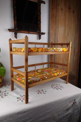 Lit superposé vintage bois poupée avec matelas, dissociable 51,5 cm 1,64 kg - Photo 1/4