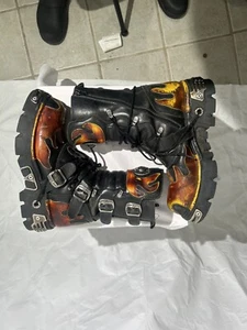 Vintage New Rock Black Metal Boots Shoes Reactor 45 Size - Picture 1 of 8