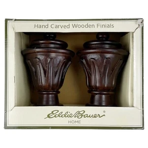 Eddie Bauer Solid Wood Finials Set of 2 for 2" Curtain Rod Carved 5" x 3.5" - Picture 1 of 19