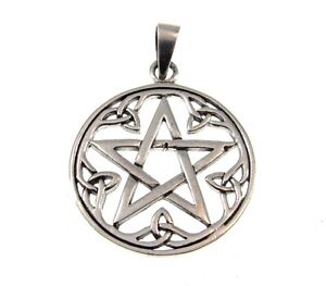 Solid 925 Sterling Silver Celtic Pentagram Inside Trinity Knots Pagan Pendant