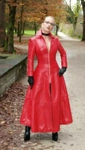 Attraktiv Damen Rot Langes Kleid 100% Echt Hochwertig Lammleder Stilvolles Kleid - Bild 1 von 4