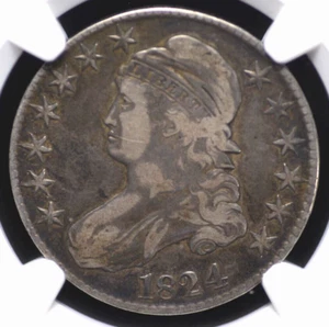 1824 CAPPED BUST HALF DOLLAR NGC VF 25 NICE AND NATURAL MEDIUM DEEP GREY WITH - Picture 1 of 3