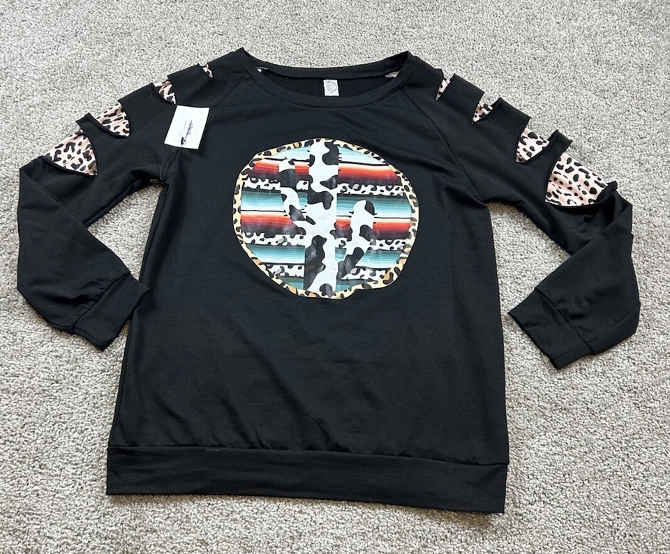 Sudadera grande pulóver con gráfico de cactus de vaca Bella Grace Boutique para mujer Foto 1 de 4