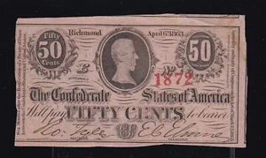 US 1863 50c CSA T-63 Confederate States Bank Note VF-XF (872) - Picture 1 of 2