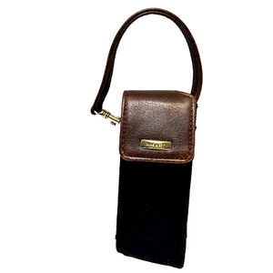 Vintage Nine West Womens Brown Leather Black Canvas Cell Phone Wristlet Pouch - Picture 1 of 5