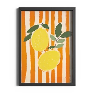 Gestreifter Zitronendruck Küche Bild Wandkunst Italien italienisch Obst Poster Geschenk - Bild 1 von 59