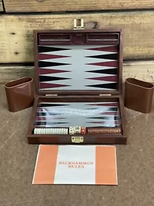 Magnetic Backgammon Set, Leatherette, Travel Size, 9” x 14" open, Vintage - Picture 1 of 15