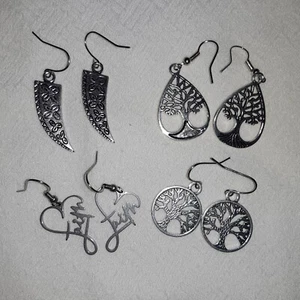 Lot of 4 Fun Fashion Jewelry Silvertone Earrings Lot - Bild 1 von 11