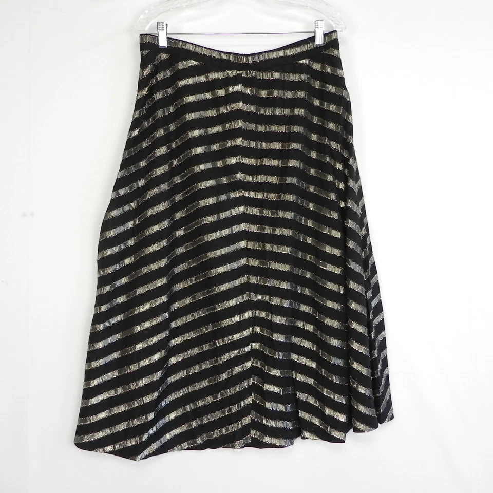 Alfani Womens Black Striped Below The Knee Fit Flare Party Skirt Size 14