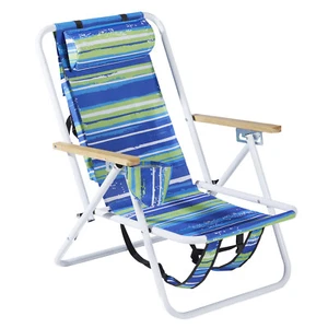 Folding Beach Chair 4 Position Portable Camping Chair with Headrest Cup Holder - Picture 1 of 12
