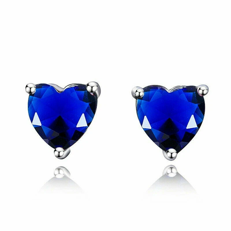 Pretty New Silver Fashion Jewelry 7mm Sapphire Blue CZ Heart Stud Earrings - Image 1 of 1