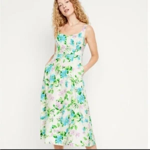 Antiguo Vestido Midi Azul Marino Acampanado Lino Floral Calce Solero Verano Fiesta Mujeres XL - Imagen 1 de 9