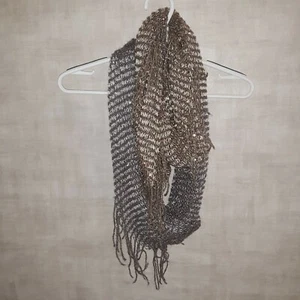 Bufanda Infinita Maurices Red de Pesca Ligera Tejida Beige Gris Lentejuelas Flecos - Imagen 1 de 12