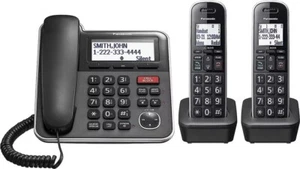 Panasonic erweiterbares schnurgebundenes schnurloses Telefonsystem Anrufbeantworter 2 Mobilteile - Bild 1 von 7