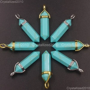Natural Gemstone Green Turquoise Hexagonal Pointed Healing Pendant Charm Beads - Bild 1 von 18