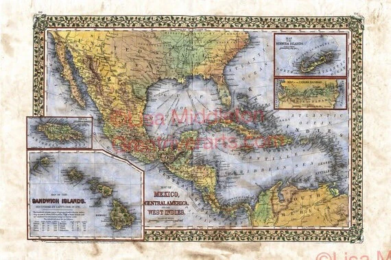 111 Mexico Central America Caribbean West Indies vintage historic antique map - Image 1 of 1