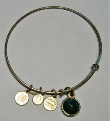 Vintage Alex & Ani Silberfarben Hängende Charms Grün Strass Erweiterbares - Bild 1 von 2