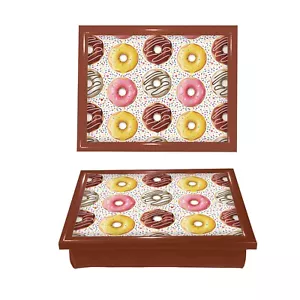 Donuts Kids Wooden Lap Tray Soft Bean Bag Cushioned Food Drink Serving Tray - Picture 1 of 2