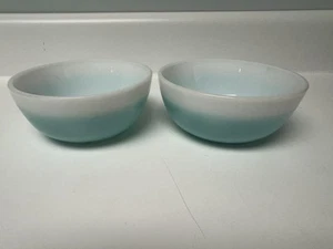 Vintage MCM Hazel Atlas Turquoise Ombre Cereal Bowl, Set Of 2 - Picture 1 of 8