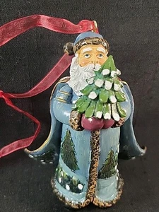 Old World Santa Christmas Ornament Hand Painted Christmas Trees Resin 4.5" - Picture 1 of 5