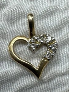 VINTAGE MASSIVER 14K GOLD NATÜRLICHER DIAMANT AKZENTE OFFENES HERZ CHARM ANHÄNGER - Bild 1 von 8