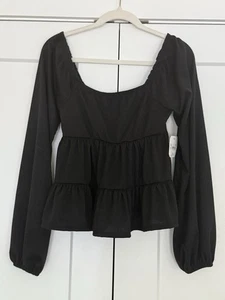 altar'd state Baby Doll Top With Long Sleeves Black Size S - Picture 1 of 8