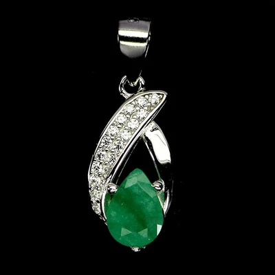 Colgante de plata de ley 925 pera esmeralda 6x4 mm joyas de piedras preciosas naturales Foto 1 de 4