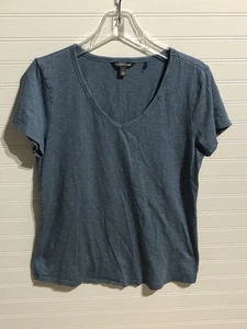 Toad & Co Blue Marled V Neck Cap Sleeve Stretch Tee Shirt Women's L - Picture 1 of 7