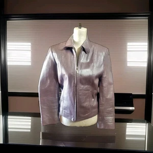 Adler Collection Iced Lilac Soft Leather Women's Short Biker Style Jacket Size S - Picture 1 of 10