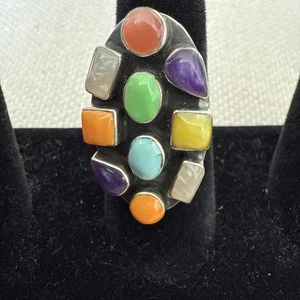 Southwest Multi Stone Ring Sterling Silver Sz 9-1/2 - Picture 1 of 9